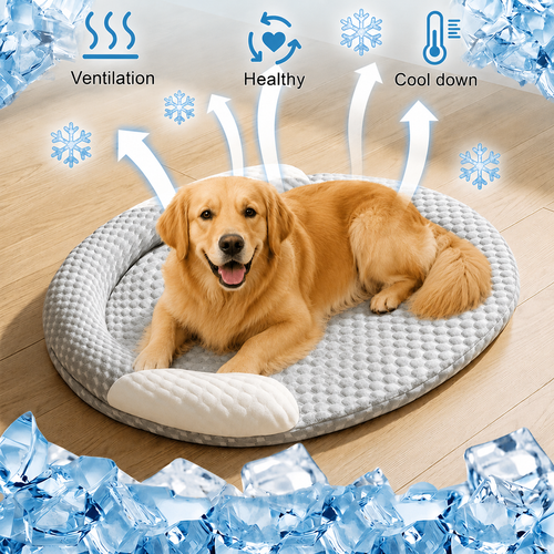 Cooling Orthopedic Dog Bed | Breathable Washable Pet Bed with Raised Edge | Non-Slip Summer Cooling Mat for Dogs & Cats