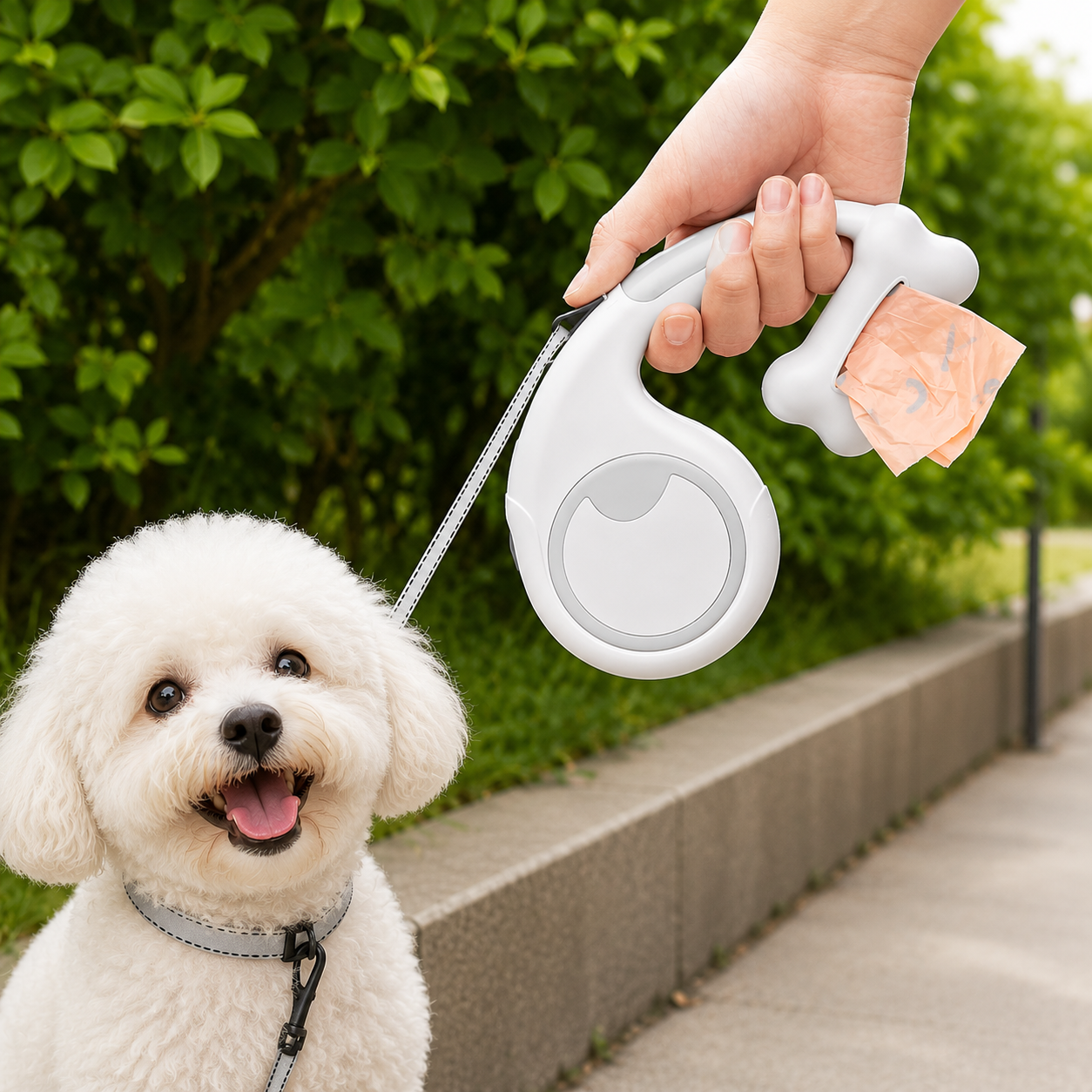 Premium 16.4 FT Retractable Dog Leash with Built-in Waste Bag Dispenser | One-Click Brake, Adjustable Automatic Leash for Small & Medium Dog
