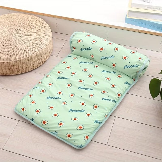 Cooling Dog Bed with Pillow | Breathable Summer Pet Bed for Small Dogs & Cats | Washable Non-Slip Ice Cooling Mat