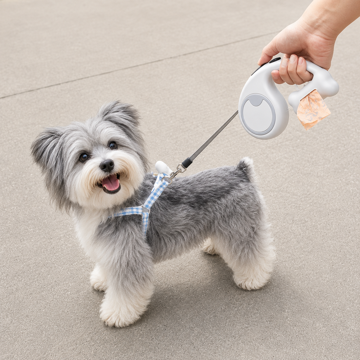 Premium 16.4 FT Retractable Dog Leash with Built-in Waste Bag Dispenser | One-Click Brake, Adjustable Automatic Leash for Small & Medium Dog