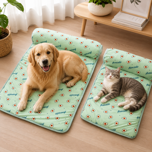 Cooling Dog Bed with Pillow | Breathable Summer Pet Bed for Small Dogs & Cats | Washable Non-Slip Ice Cooling Mat