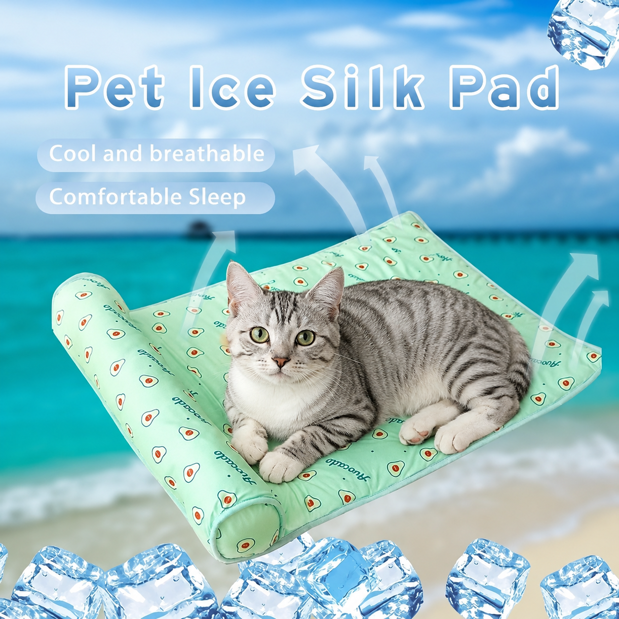 Cooling Dog Bed with Pillow | Breathable Summer Pet Bed for Small Dogs & Cats | Washable Non-Slip Ice Cooling Mat