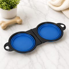Premium 2-in-1 Collapsible Double Dog Bowl | Portable Travel Food & Water Bowl for Dogs & Cats
