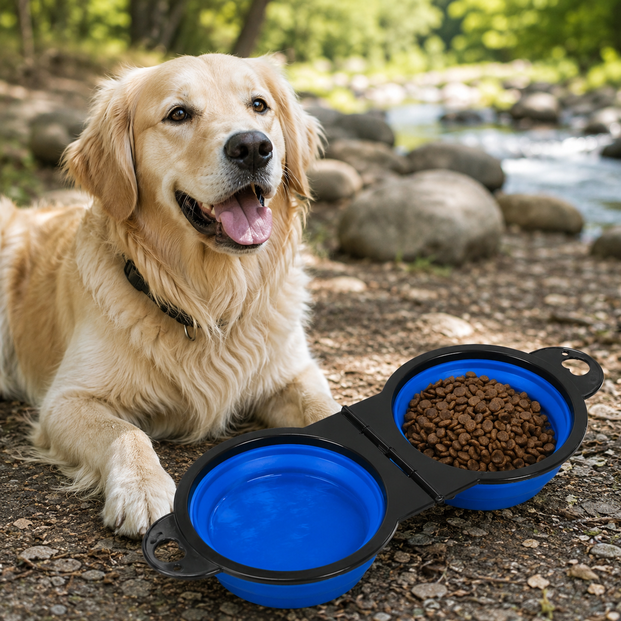Premium 2-in-1 Collapsible Double Dog Bowl | Portable Travel Food & Water Bowl for Dogs & Cats