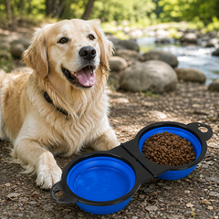 Premium 2-in-1 Collapsible Double Dog Bowl | Portable Travel Food & Water Bowl for Dogs & Cats