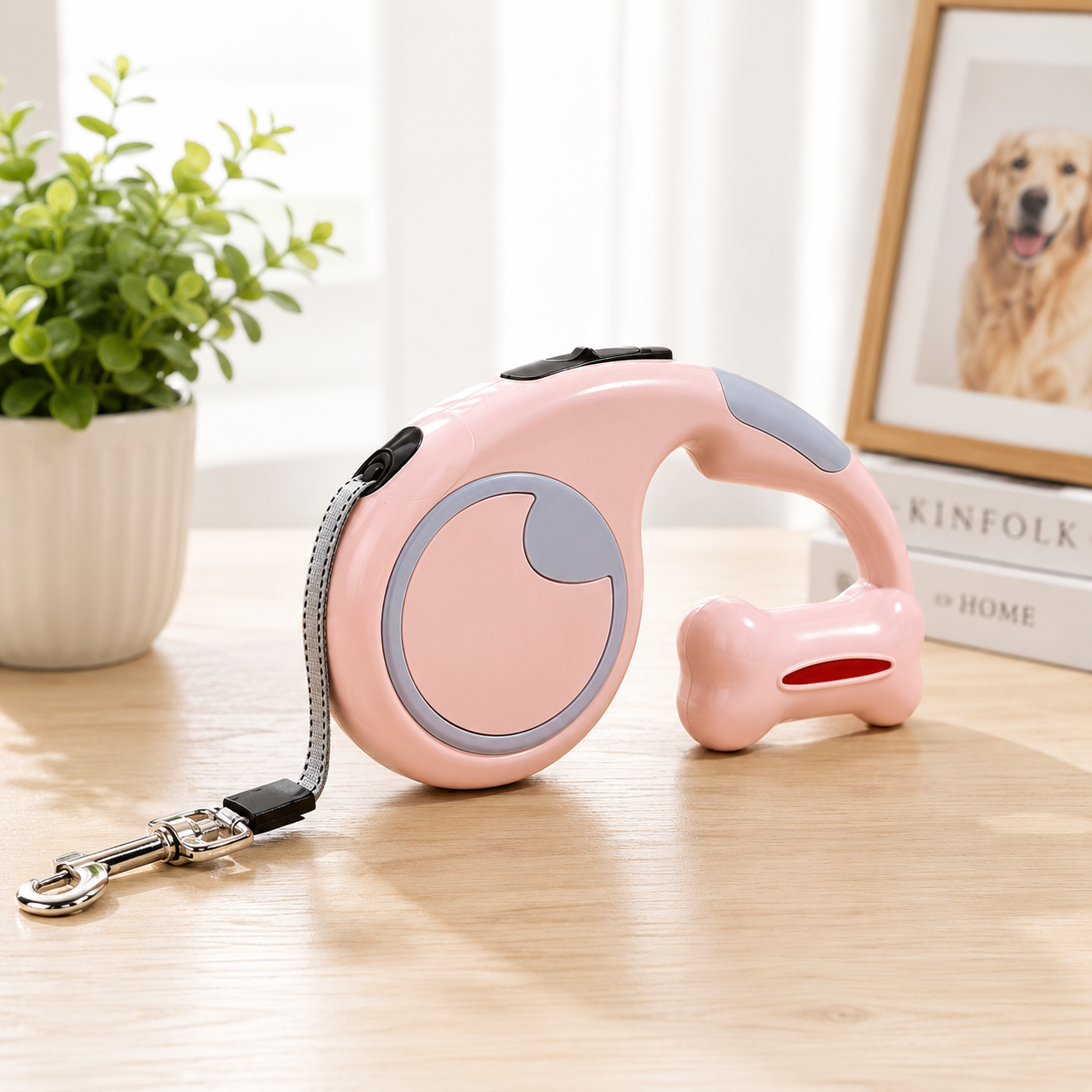 Premium 16.4 FT Retractable Dog Leash with Built-in Waste Bag Dispenser | One-Click Brake, Adjustable Automatic Leash for Small & Medium Dog